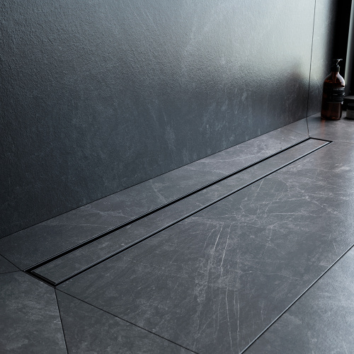 картинка W01SC-U11-090-04BM MasterFlow Трап для душа линейный универс затвор Tile 90см цвет черн мат от магазина Сантехстрой
