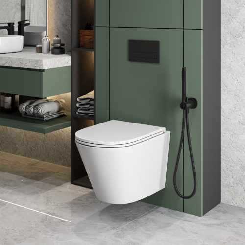 картинка Унитаз подвесной Grossman GR-4403SQ (540х368х350) безободковый,белый с тонкой крышкой,микролифт,смыв торнадо,1 место от магазина Сантехстрой