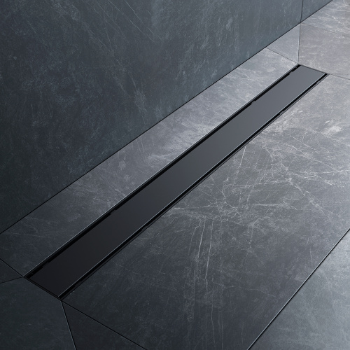 картинка W02SC-U11-080-04BM PrimeFlow Трап для душа линейный универс затвор Tile 80см цвет черн мат от магазина Сантехстрой