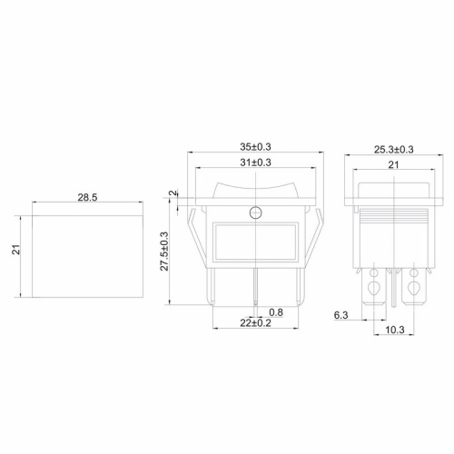 картинка Переключатель клавишный 250V 15А (6с) (ON)-OFF-(ON) черный с нейтралью Б/Фикс (RWB-508, SC-767) REXANT от магазина Сантехстрой