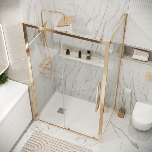 картинка Душевое ограждение Grossman Cosmo 100.K33.02.100.32.00-200.K33.02.80.32.00 (100х80х195) раздвижная,золото сатин,стекло прозрачное,2 места от магазина Сантехстрой