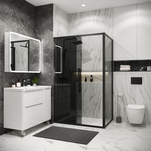 картинка Душевое ограждение Grossman Cosmo 100.K33.02.120.21.10-200.K33.02.80.21.10 (120х80х195) раздвижная,черный матовый,стекло тонированное,2 места от магазина Сантехстрой