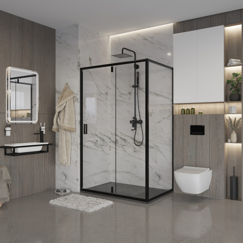 картинка Душевое ограждение Niagara Nova NG-83-11AB-A80B (110х80х195) прямоугольник,черный,дверь распашная,стекло прозрачное,2 места от магазина Сантехстрой