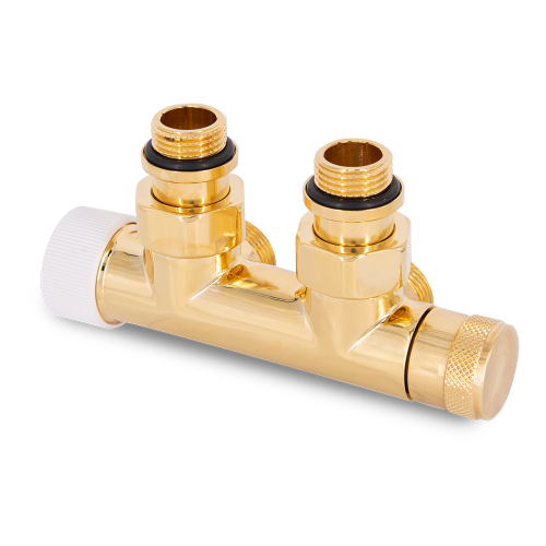 картинка Узел угловой SR Rubinetterie Tondera 50 мм, запорный 1/2”x3/4” Е, цвет золото от магазина Сантехстрой