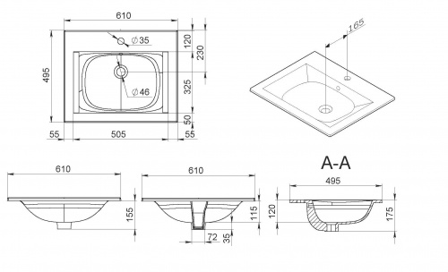 картинка M70AWCC0602WG Spirit V2.0, Раковина мебельная, керамическая, 60 см, встроенная, цвет: белый, глянец от магазина Сантехстрой