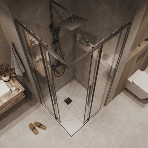 картинка Душевая перегородка 1/2 Grossman Galaxy 1/2.K33.01.12.42.00 (120х195) графит сатин,стекло прозрачное, 1 место от магазина Сантехстрой