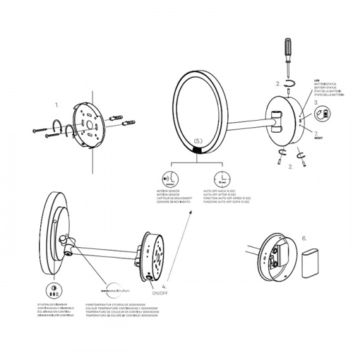 картинка DECOR WALTHER Round Just Look WR Косметическое зеркало 21.5см, подвесное, увел. 5x, подсветка LED на аккумуляторе, цвет: хром от магазина Сантехстрой