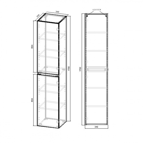 картинка Шкаф Fine VSC-2NF170BT подвесной, 1700*350*350, Beton от магазина Сантехстрой