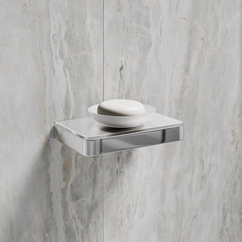 картинка Мыльница Lemark GLASS LINE с держателем, хром/белое стекло (9741037) от магазина Сантехстрой