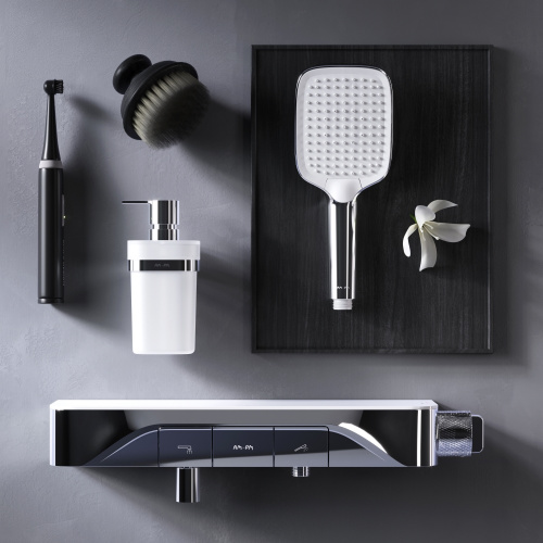 фото f8f10500 func, смеситель для душа, кнопочный с полкой, с изливом, хром