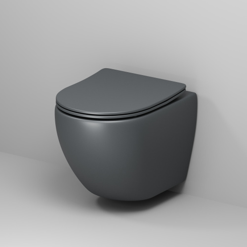 картинка Унитаз подвесной Grossman GR-4455GMSQ (485х360х320) безободковый,смыв торнадо,серый матовый с тонкой крышкой,микролифт,1 место от магазина Сантехстрой