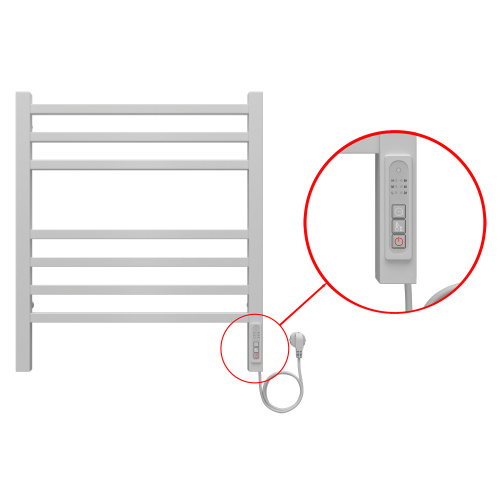 картинка Полотенцесушитель электрический AZARIO ANCONA 500/600 квадрат, 7 секций, диммер справа, белый (AZ71856W) от магазина Сантехстрой