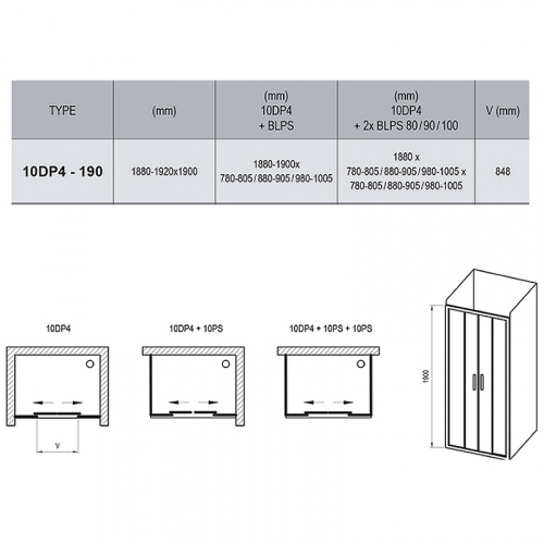 картинка Душевая дверь Ravak 10° 10DP4 190 0ZKL0C00Z1 профиль Хром стекло Transparent от магазина Сантехстрой