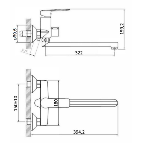 картинка Смеситель для ванны/душа Agger Clean A2421100 с душевым набором от магазина Сантехстрой