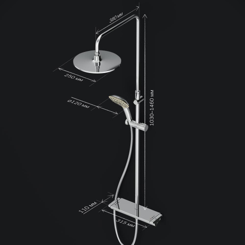 картинка F0770A400 Spirit V2.0 душ.система, набор: смеситель д/душа с термостатом, верхн. душ d 250 мм, ручн. от магазина Сантехстрой