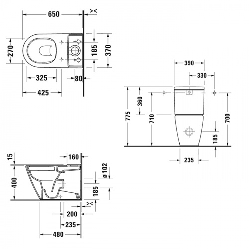 картинка Duravit D-Neo Моноблок 370x650 мм, безободковый, слив универсальный, цвет: белый от магазина Сантехстрой