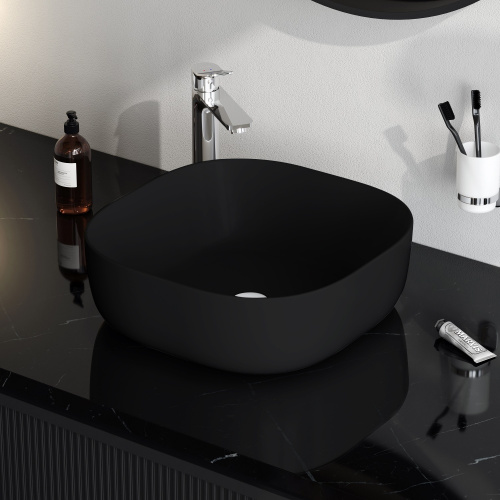 картинка M8FWCC30430BM Func Раковина накладная, квадрат, 43 см, цвет черный матовый от магазина Сантехстрой