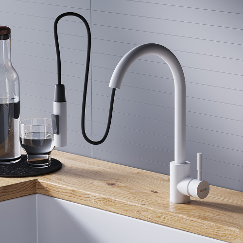 картинка D3007533 Logic Кухонный смеситель  с вытягивающимся изливом, белый от магазина Сантехстрой