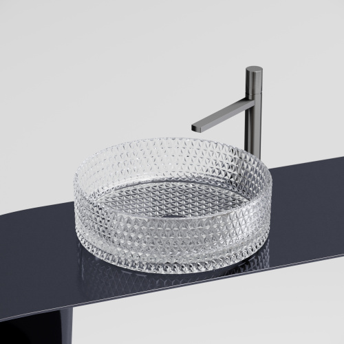 картинка CN6062 Умывальник чаша накладная круглая (прозрачная) Cristal 360*360*112мм от магазина Сантехстрой