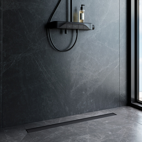 картинка W01SC-U11-090-04BM MasterFlow Трап для душа линейный универс затвор Tile 90см цвет черн мат от магазина Сантехстрой