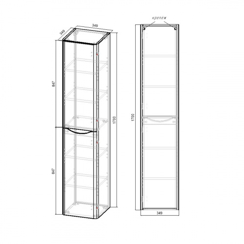 картинка Шкаф Paola VSC-2P170VO-L подвесной, 1700*350*350, V.Oak, левый от магазина Сантехстрой