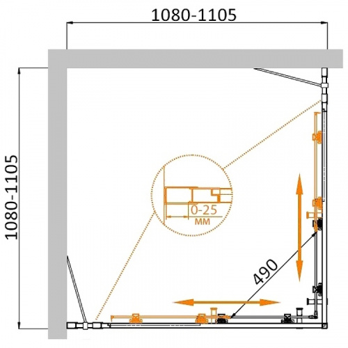 картинка Душевой уголок Cezares Molveno 110x110 MOLVENO-A-22-90+20-P-BORO профиль Брашированное золото стекло рифленое от магазина Сантехстрой