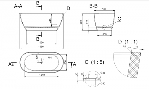 картинка Ванна VENUS New Soft Rock 158x79 от магазина Сантехстрой