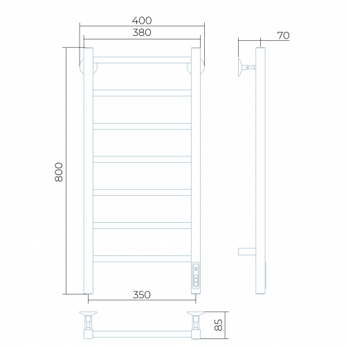 картинка Полотенцесушитель электрический Larusso Астор П7 350х800 мм RAL 9005 от магазина Сантехстрой