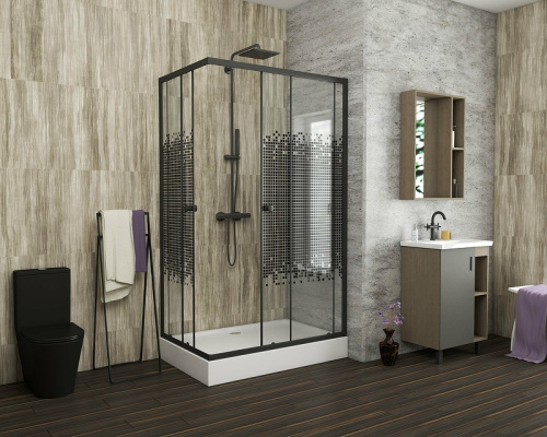 картинка Душевой уголок Niagara Eco 100х80 NG-018-14Q BLACK профиль Черный стекло прозрачное с рисунком от магазина Сантехстрой