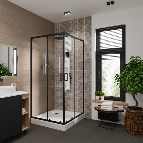 картинка Душевое ограждение Niagara Nova NG-6808-08ВLACK (90х90х195) квадрат,черный,двери раздвижные,стекло прозрачное,1 место от магазина Сантехстрой