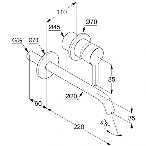 картинка Смеситель для раковины Kludi Nova Fonte Pura настенный, длина излива 22 см., внешняя часть, хром (202450515) от магазина Сантехстрой