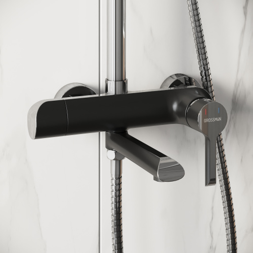 картинка Душевая стойка Alba 500.K35.06.100/210 с верхним душем, ручной лейкой и смесителем, хром с черным от магазина Сантехстрой