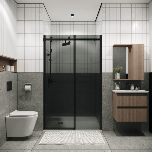 картинка Дверь в нишу Grossman Classic 100.K33.04.100.21.10 (100х195) черный матовый,стекло тонированное,раздвижная, 1 место от магазина Сантехстрой