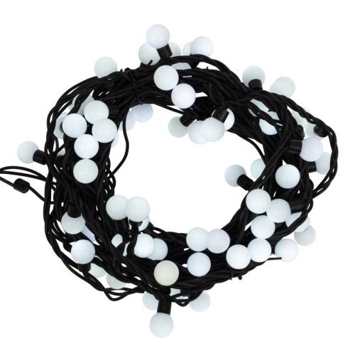 картинка Гирлянда Мультишарики Ø23 мм,  10 м,  черный каучук,  80 LED,  постоянное свечение,  цвет Белый от магазина Сантехстрой