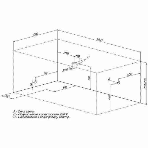 картинка Акриловая ванна Aquanet Vega 190x100 205556 без гидромассажа от магазина Сантехстрой