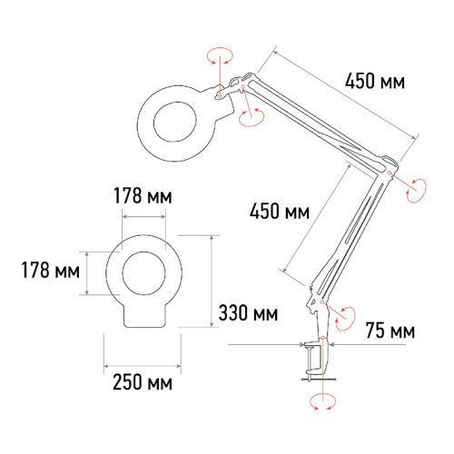 картинка Лупа на струбцине круглая 5D с подсветкой 108LED,  ø178мм,  белая (8062D) REXANT от магазина Сантехстрой
