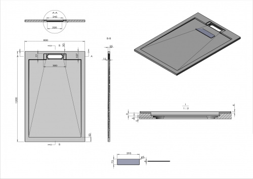 картинка Поддон для душа из искусственного камня  VST-4SRL8012W, 1200*800*25, белый матовый от магазина Сантехстрой