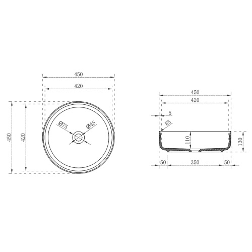 картинка Раковина прозрачная Vincea VBS-6T16B, 450*450*130, накладная, цвет черный от магазина Сантехстрой
