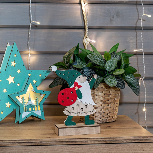 картинка Деревянная фигурка с подсветкой Дед Мороз 18 см NEON-NIGHT от магазина Сантехстрой