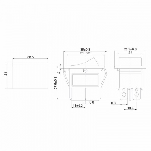 картинка Выключатель клавишный 250V 16А (4с) ON-OFF желтый с подсветкой (RWB-502, SC-767, IRS-201-1) REXANT от магазина Сантехстрой