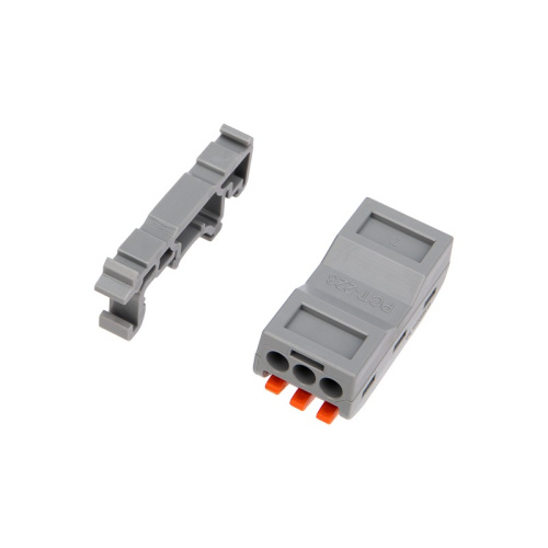 картинка Клемма СМК 222-423D проходная 3-полюсная,  с креплением на DIN-рейку (0,08-4 мм²) серая (50 шт. /уп. ) REXANT от магазина Сантехстрой