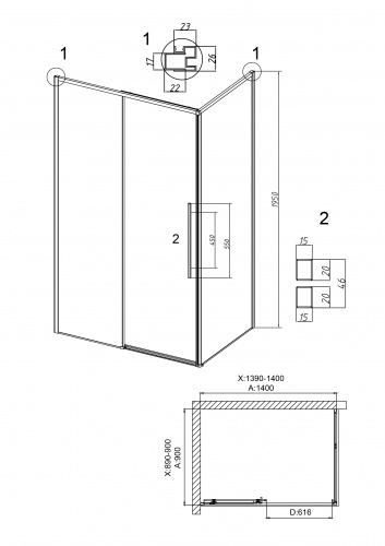 картинка Душевое ограждение Grossman Galaxy 100.K33.01.140.21.00-200.K33.01.90.21.00 (140х90х195) раздвижная,черный матовый,стекло прозрачное,2 места от магазина Сантехстрой