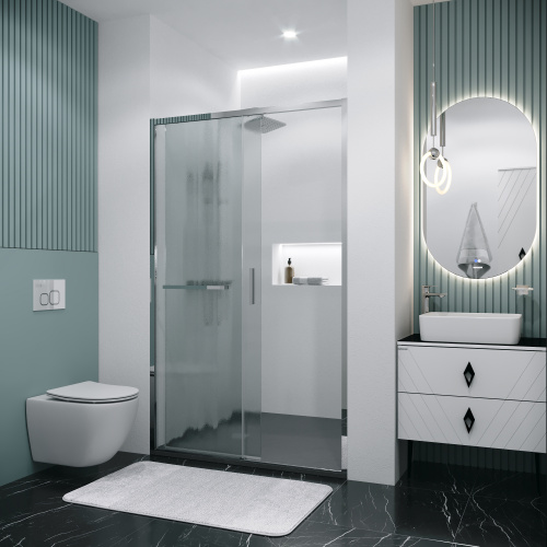 картинка Дверь в нишу 100.K33.05.130.10.02 Style (130*195) хром, стекло шиншилла, 1 место от магазина Сантехстрой