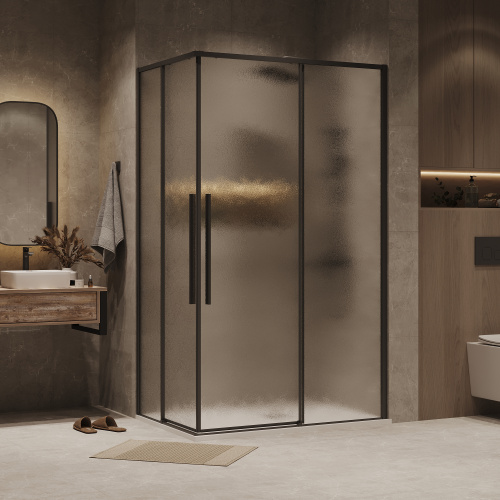 картинка Душевое ограждение Grossman Galaxy 300.K33.01.9080.21.02 (90х80х195) прямоугольник,раздвижная,черный матовый,стекло шиншилла, 1 место от магазина Сантехстрой