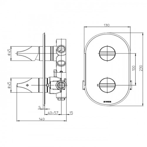 картинка BOSSINI APICE Смеситель для душа встраиваемый, термостатический, с переключателем на 2-5 положений, внешняя часть, цвет хром от магазина Сантехстрой