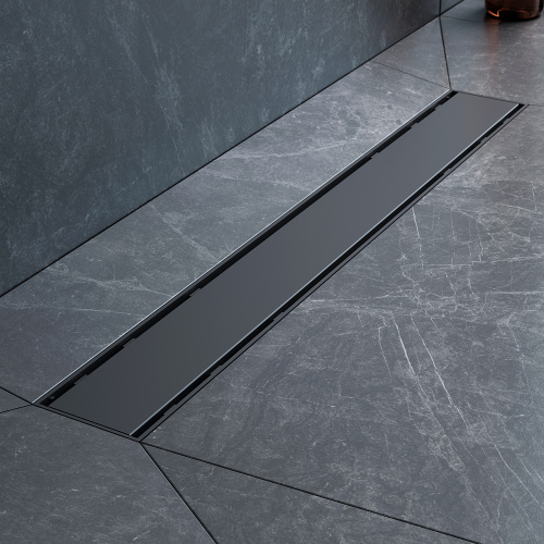 картинка W02SC-U11-060-04BM PrimeFlow Трап для душа линейный универс затвор Tile 60см цвет черн мат от магазина Сантехстрой