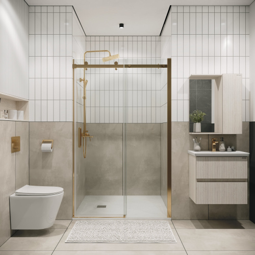 картинка Дверь в нишу 100.K33.04.110.32.00 Classic (110*195) золото сатин, стекло прозрачное, 1 место от магазина Сантехстрой