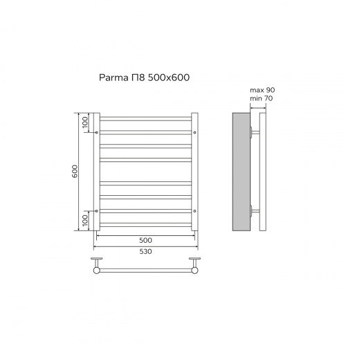 картинка Полотенцесушитель водяной AZARIO PARMA 500/600 8 секций, нижнее/диагональное подключение, 1/2", хром (AZ10156S) от магазина Сантехстрой