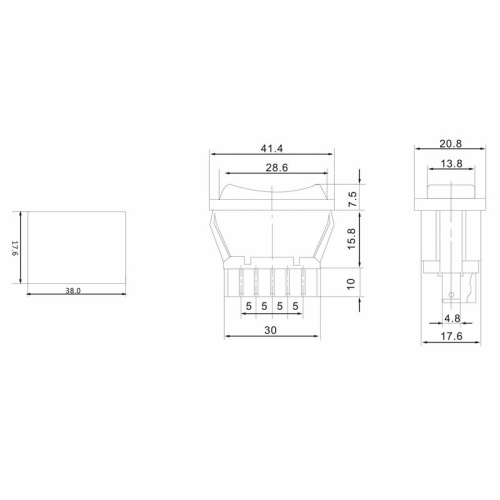 картинка Переключатель (стеклоподъемника) клавишный 12V 20А (5с) (ON)-OFF-(ON) черный (ASW-01) REXANT от магазина Сантехстрой