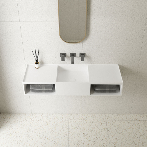 картинка Раковина Solid Surface Vincea VWB-6S212MW, 1200*400*200, подвесная, цвет белый матовый от магазина Сантехстрой